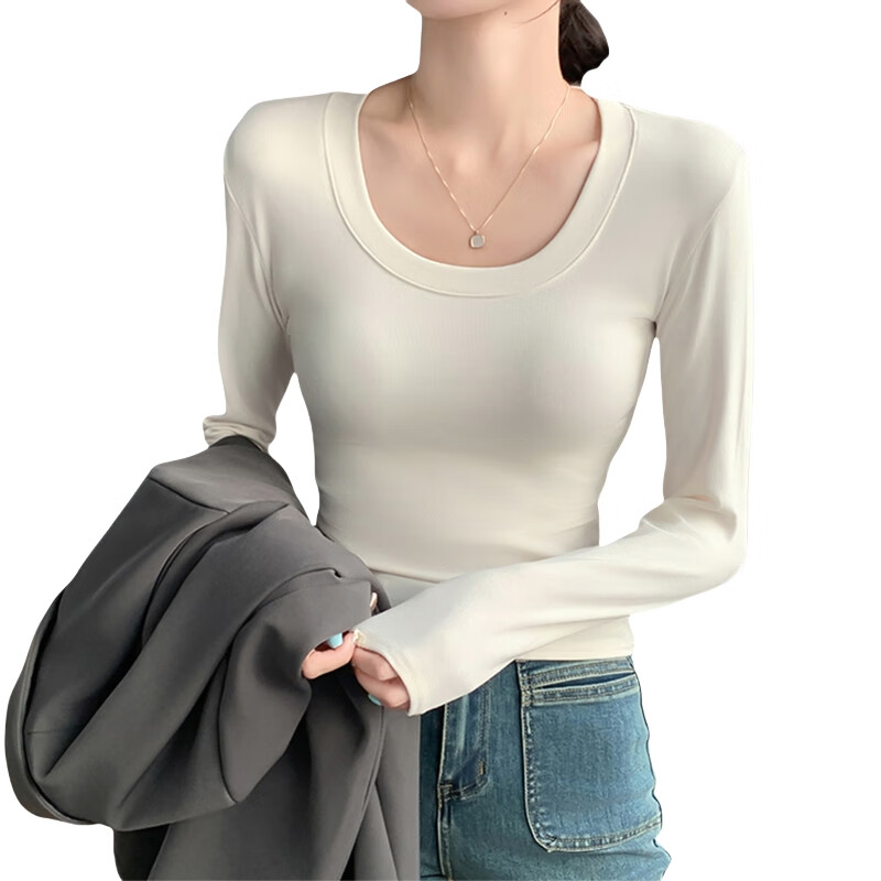 Langsha Women's Round Neck Base Shirt Spring New 2026 Slim Fit Solid Color Long Sleeve T-Shirt Top