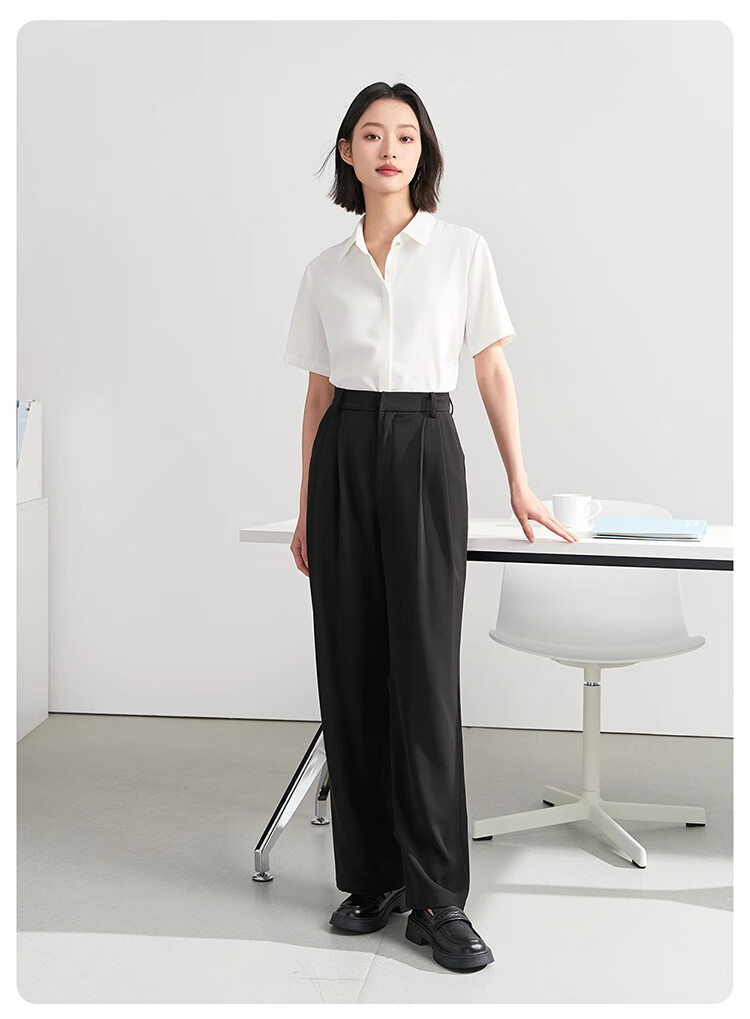 Bodexiaojie Women's Suit Pants, Formal Wear, Interview Attire, Petite Straight-Leg Wide-Leg Professional Draping Casual Black Trousers 12
