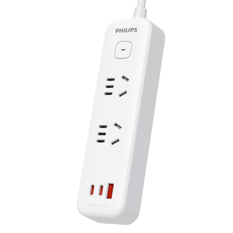 PHILIPS 30W Fast Charging USB Socket 2-Outlet Master Control 1.8m Power Strip with Type-C Multi-Function Charging Station