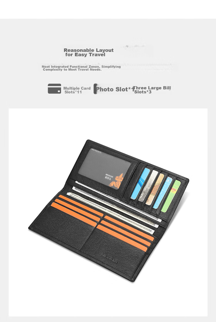MEXICAN Men's Wallet, Long Business Style, Top-Grain Leather, Smooth Bifold, Multi-Card Slots, Birthday Gift for Me 6
