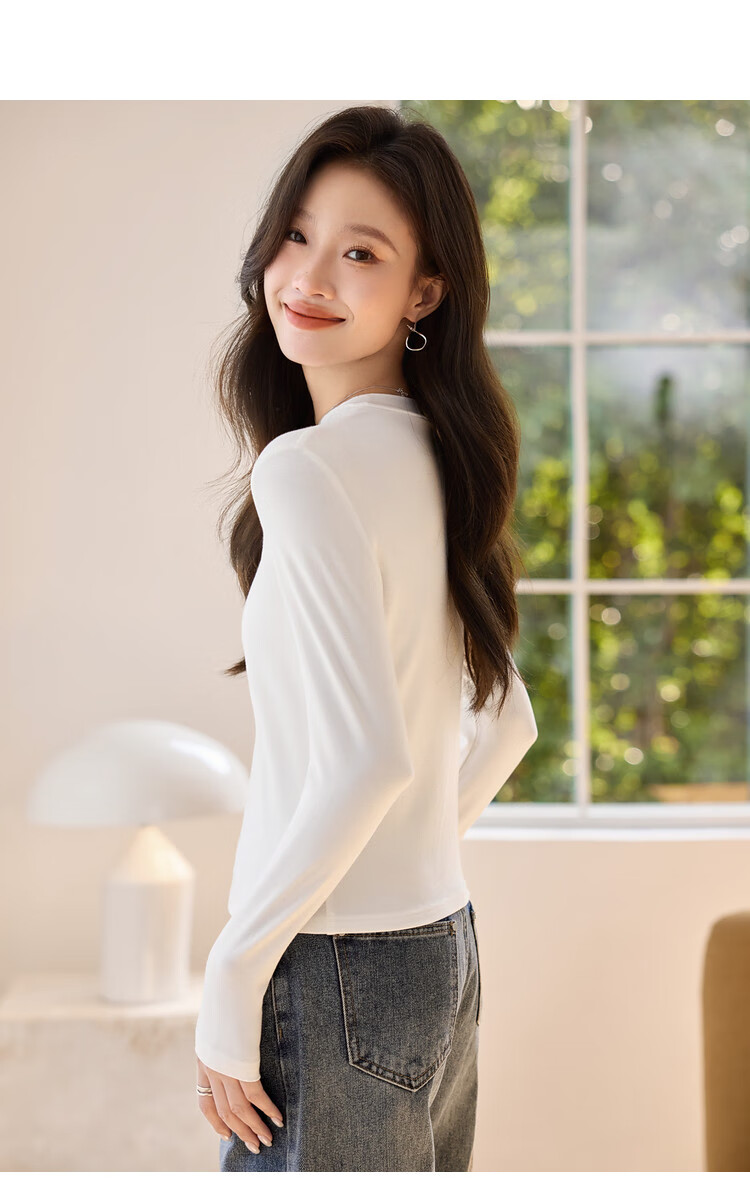Woodpecker Women's Long Sleeve T-Shirt Autumn Pure Cotton Slim Fit White 2XL 4
