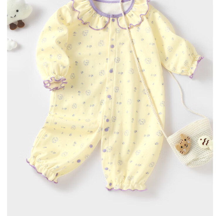 Badi Badi [Gift for Expectant Moms] Pure Cotton Infant One-Piece Romper Pajamas Homewear Pastoral Floral Yellow 66cm 7