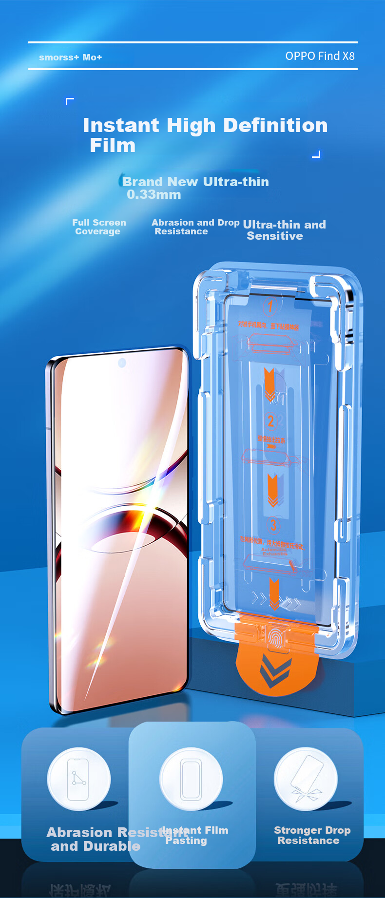Smorss [Instant Dust-Free Installation] Tempered Glass Screen Protector for OPPO Find X8, Full Coverage High Definition No White Edge Anti-Drop Dust-Free Instant Application Tool 1