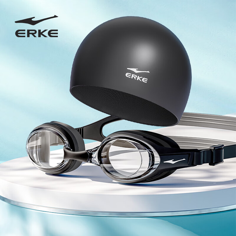 ERKE Adult Small Frame Swimming Goggles and Waterproof Swim Cap Set HD Anti-Fog Professional Training Swimming Goggles with Optional Prescription Lenses
