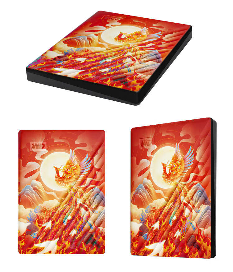 Western Digital 2TB Portable External Hard Drive USB 3.0 2.5-inch Mechanical HDD Laptop Encryption Backup Large Capacity Custom Painted Phoenix Design 2