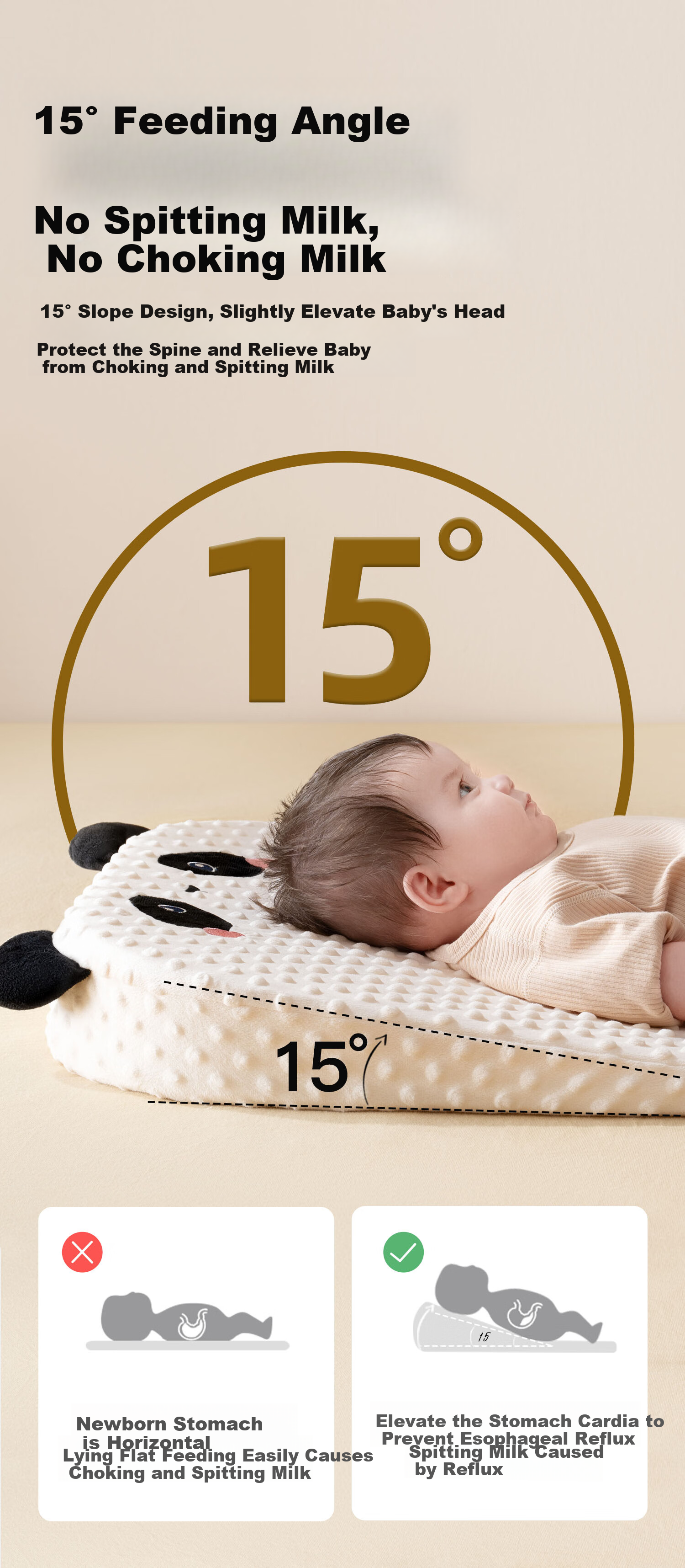 Moertu Baby Anti-Reflux Ramp Pad, Feeding Ramp Pillow, Newborn Anti-Spill, Anti-Choke, Anti-Colic Lying Feeding Aid 2