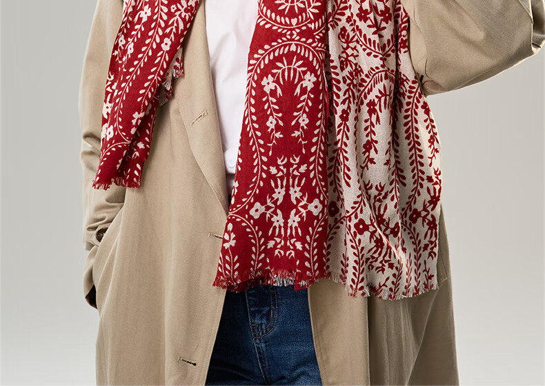 ELLE [Gift Box Set] 100% Pure Wool Women's Scarf Shawl Printed Gift for Mom Girlfriend 12