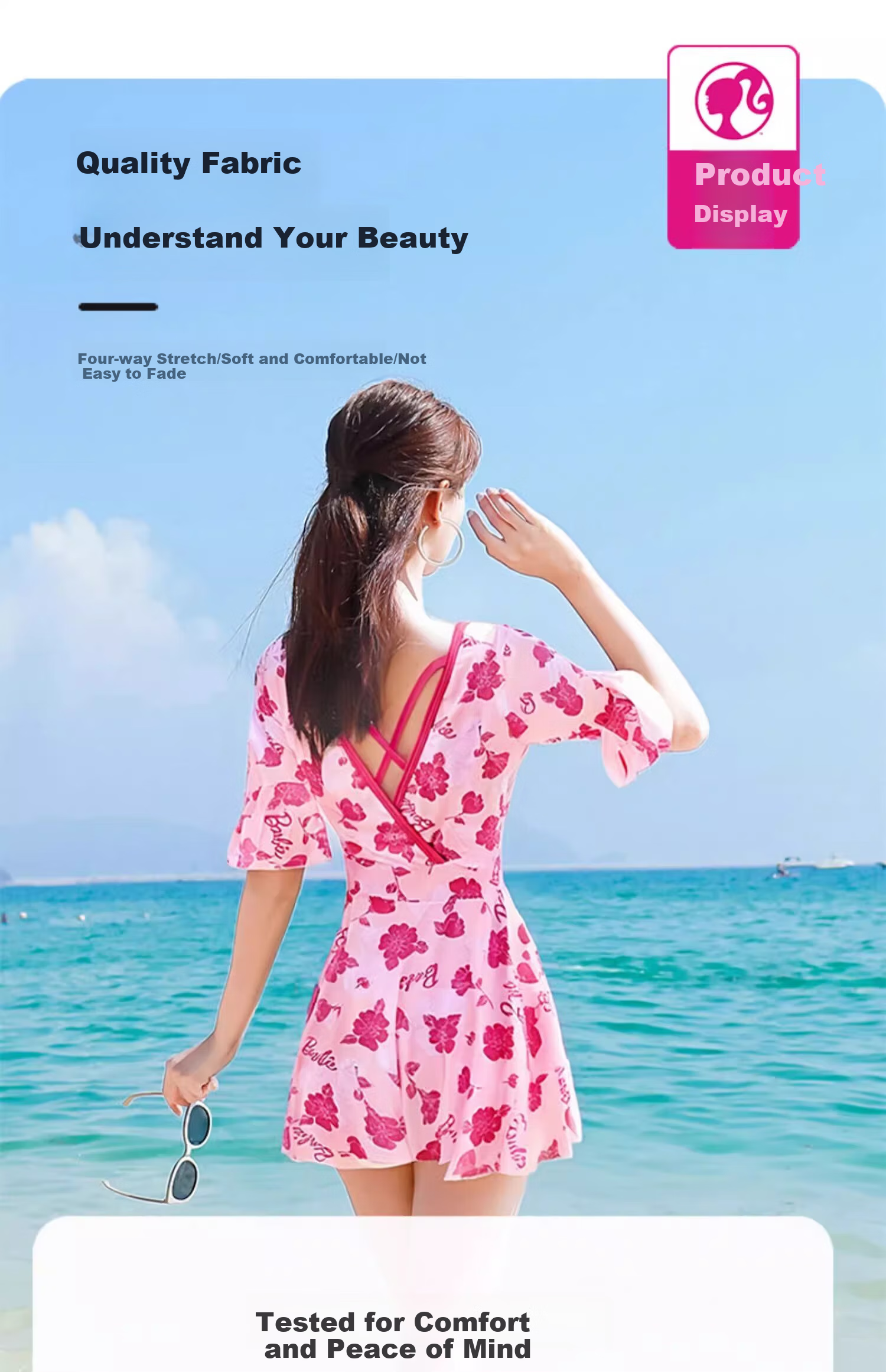 Barbie Conservative One-Piece Swimsuit for Women, Tummy Control Slimming Sexy Plus Size Swimwear Dress for Beach Vacation Hot Springs 4