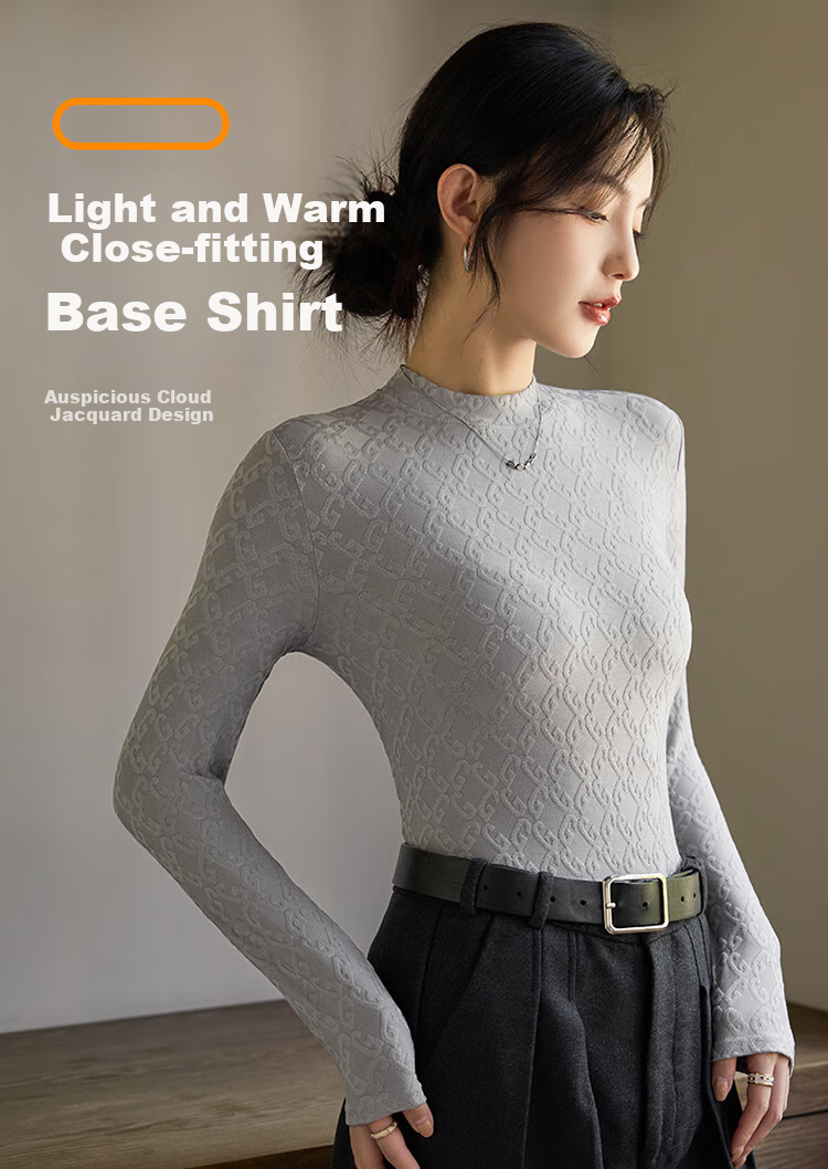 LangSha Base Layer, Spring And Summer Thin Style, Slim-Fit Waist-Cinching T-Shirt for Women, Warm Black And White Color, Slimming Round Neck Inner Wear, Long-Sleeve Top 1