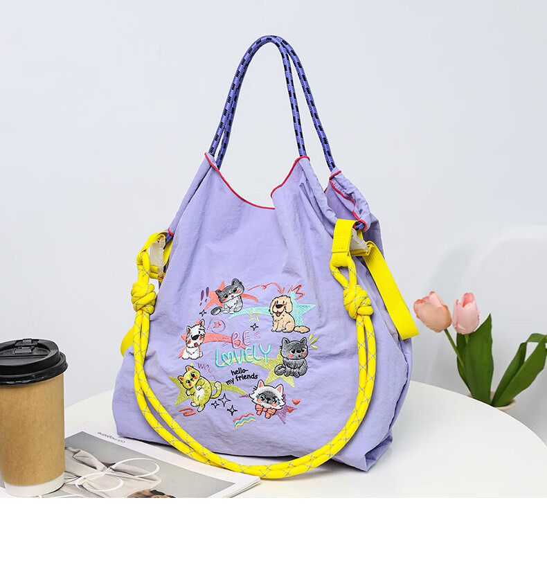 BIGCOWCOW Handbag, Embroidered Nylon Canvas Bag, Shopping Tote, Crossbody Women's Bag 7