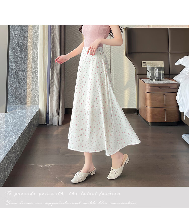 Awakening Paradise 2026 Summer New Slimming A-Line Mid-Length Skirt White Base Black Floral One Size 32