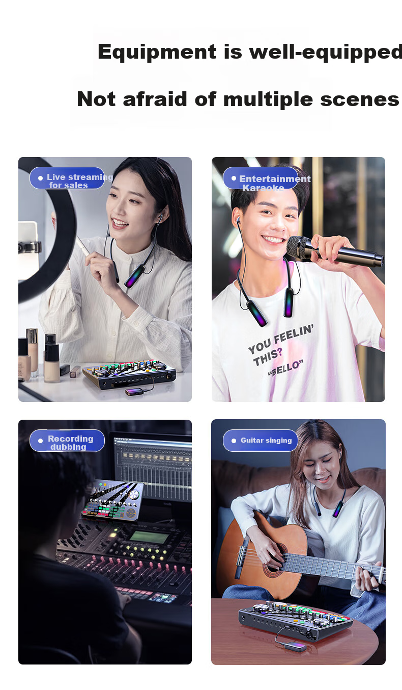 Haomuren Sound Card Live Streaming Equipment Complete Set All-In Machine for TikTok Singers, Recording, Mobile Phone-Specific Computer Professional External Mixer with Wireless Microphone for Karaoke 12