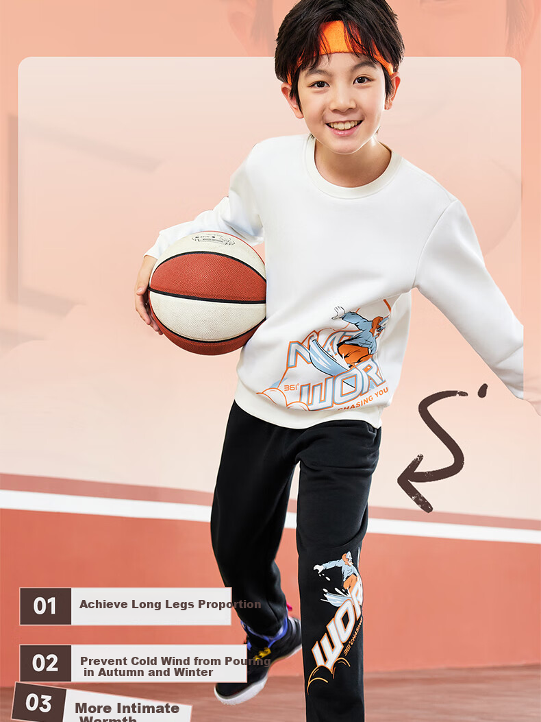 361° Children's Clothing Boys' Basketball Printed Cool Elastic Knit Pants for Fall 2025, Big Kids Size, Black 140 6