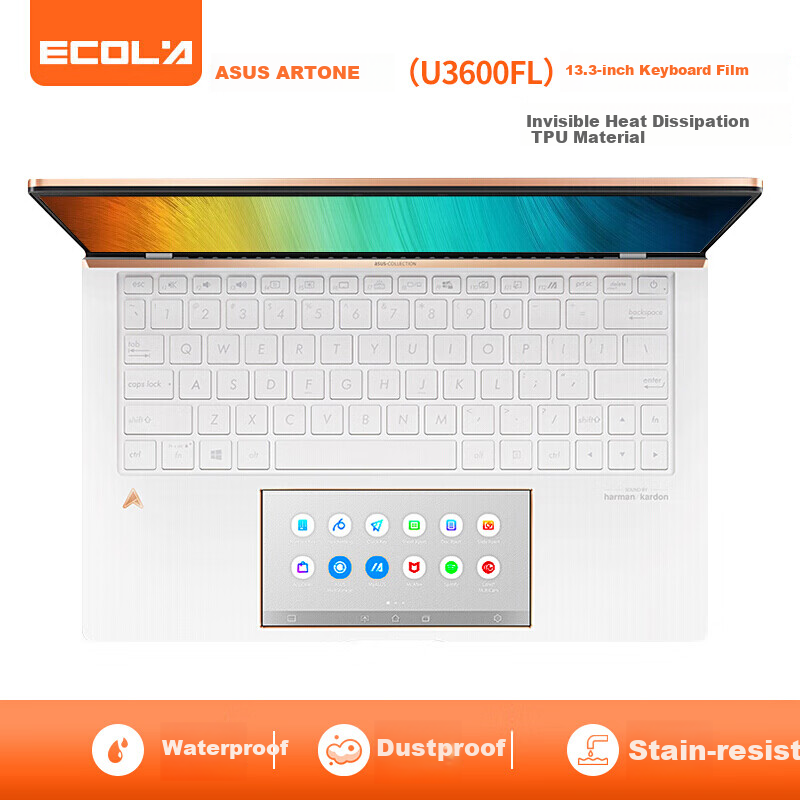 ECOLA ASUS ARTONE (U3600FL) 13.3-Inch 18K Gold-Plated Luxury Laptop Keyboard Cover, TPU Transparent Dustproof Waterproof EU029