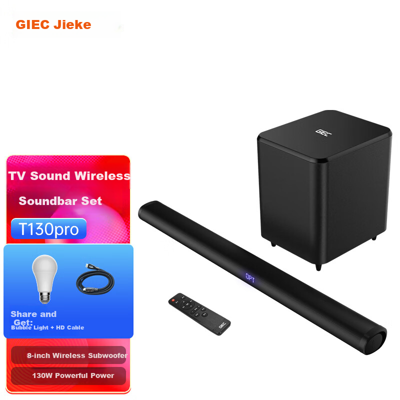GIEC T130proA TV Soundbar, Speaker, Home Theater Audio System, Living Room TV Soundbar with 3D Surround Sound, Home Speaker, Wireless Subwoofer