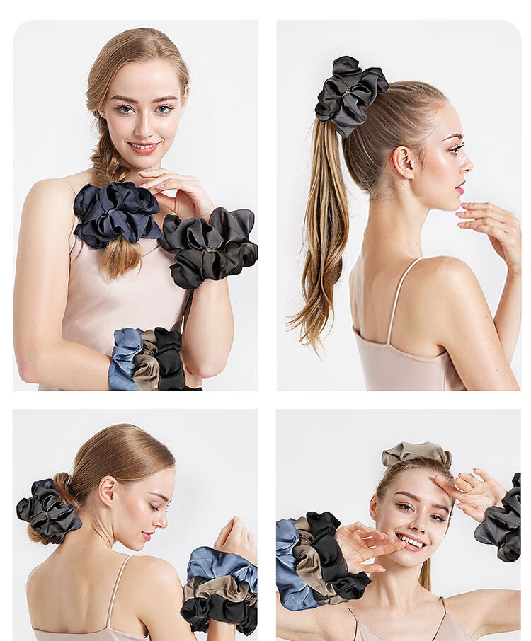 M2KA Pillow Large Intestine Hair Tie Women New Oversized Sleep Satin Hair Rope Hair Care Damage-Free Black Small Size 4