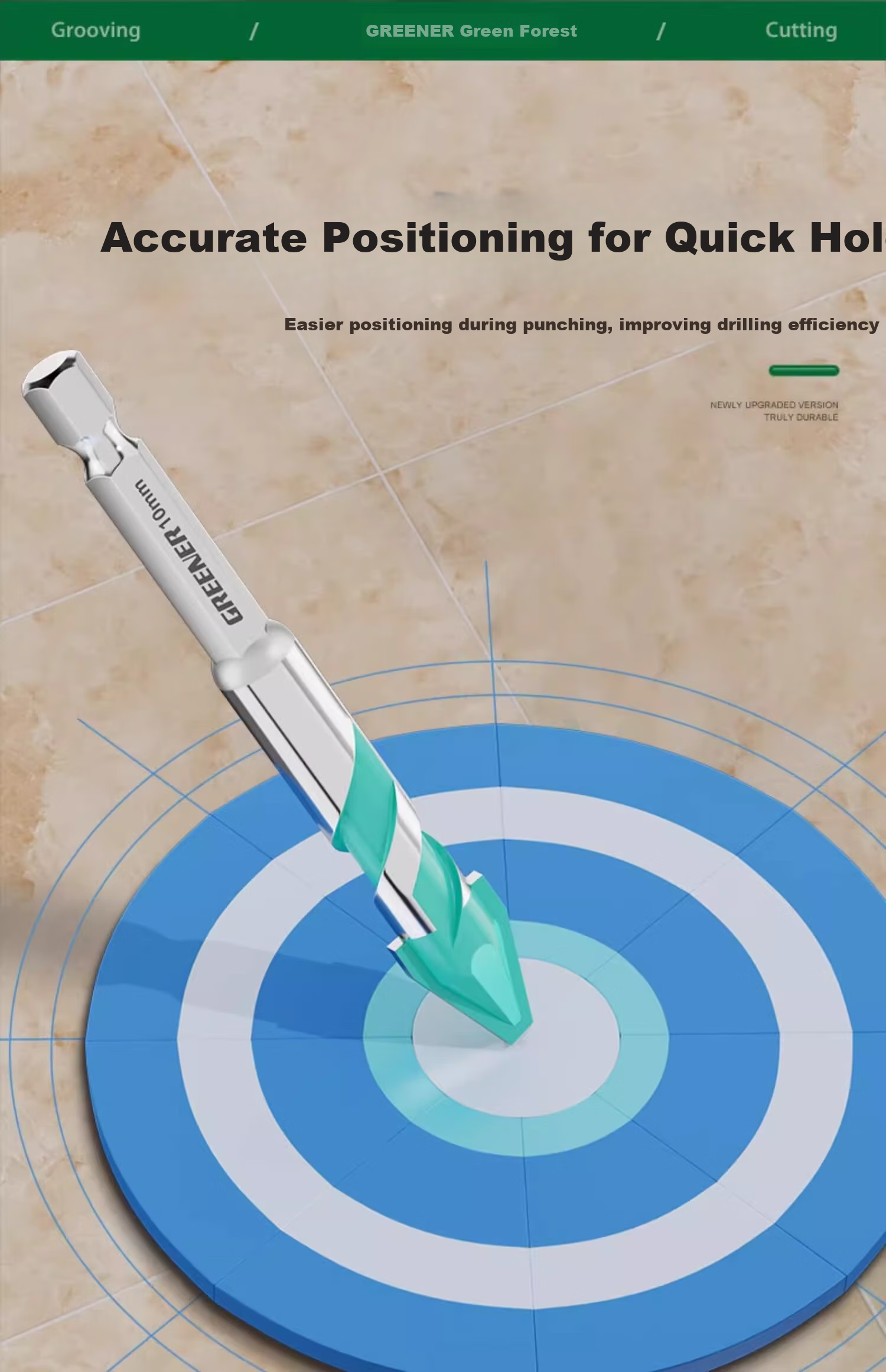 GREENER Eccentric Drill Bit, Angled Bit, Extra-Hard Ceramic Tile Drilling, Concrete Glass Cement Wall, Hand Drill, 6/8/10/12mm 14