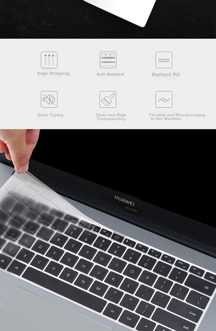 ESCASE Huawei MateBook 14 Keyboard Cover for 2019/2020/2021/2022 Laptop, Functional Key Silicone Cover, Quick Access Keys, Translucent Protective Film, Waterproof And Dustproof 2
