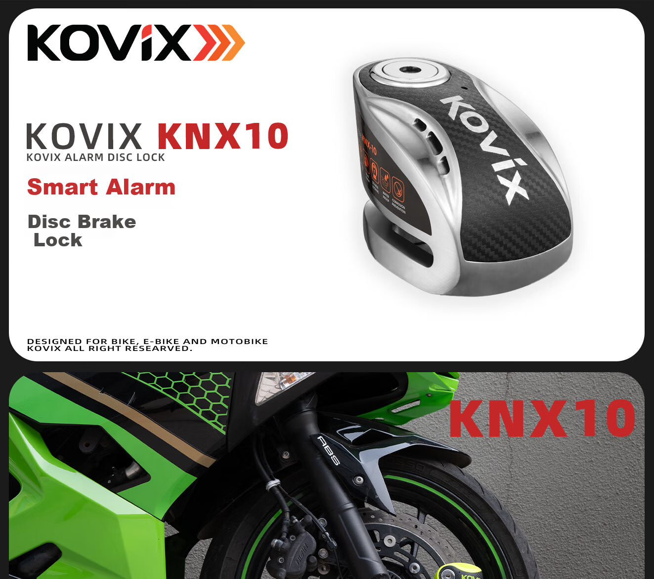 KOVIX KNX10 Motorcycle Disc Brake Lock, Alarm Lock, Mountain Bike Anti-Theft Lock, Electric Bike Lock, Waterproof Brake Disc, Scooter Lock 1