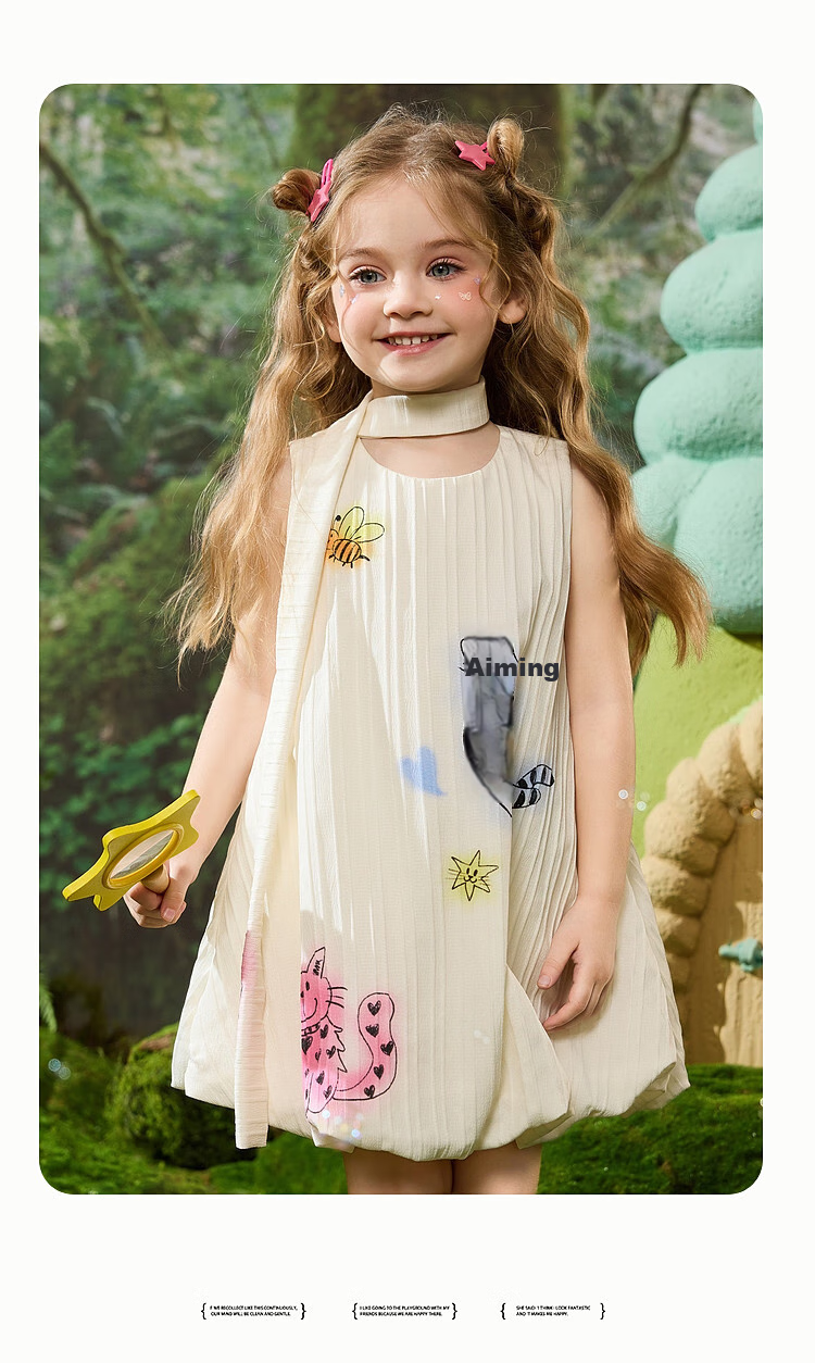 ASK JUNIOR Children's Dress, Summer Vacation Girls' Sleeveless Tank Dress, Hand-Painted Princess Dress 5