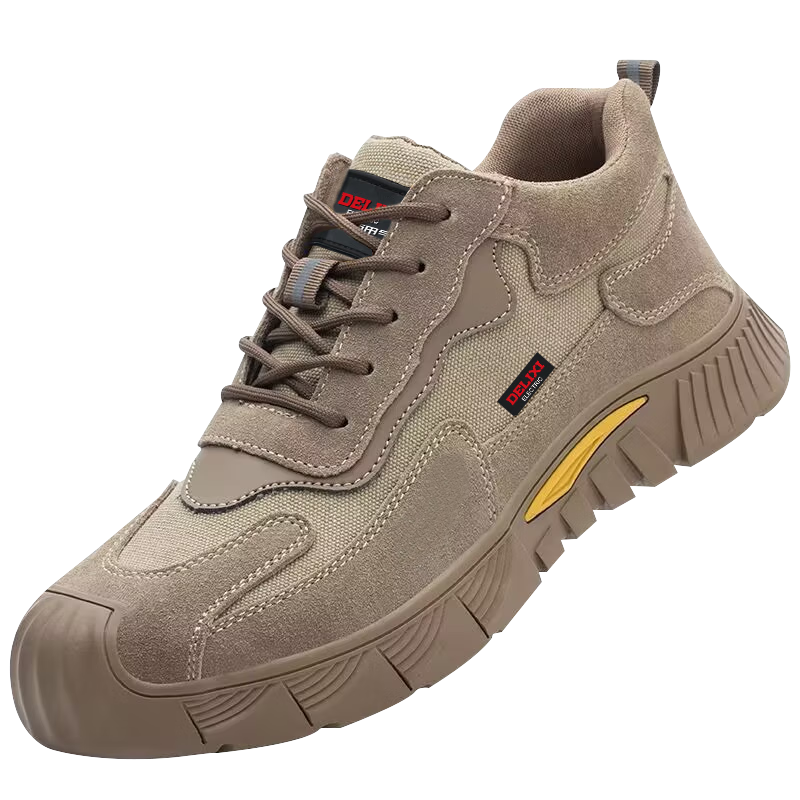 DELIXI ELECTRIC Men's Safety Shoes Cow Suede Leather Plastic Toe Cap Anti-Smash Puncture Resistant Insulated 6KV Slip-Resistant Durable Electrician Work Shoes