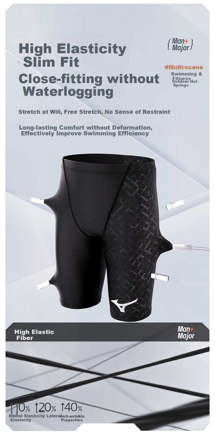 MIZUNO Men's Professional Quick-Dry Long Five-Point Swim Trunks, Anti-Embarrassment, Plus Size, Hot Spring Swimwear BC104 Black M 5
