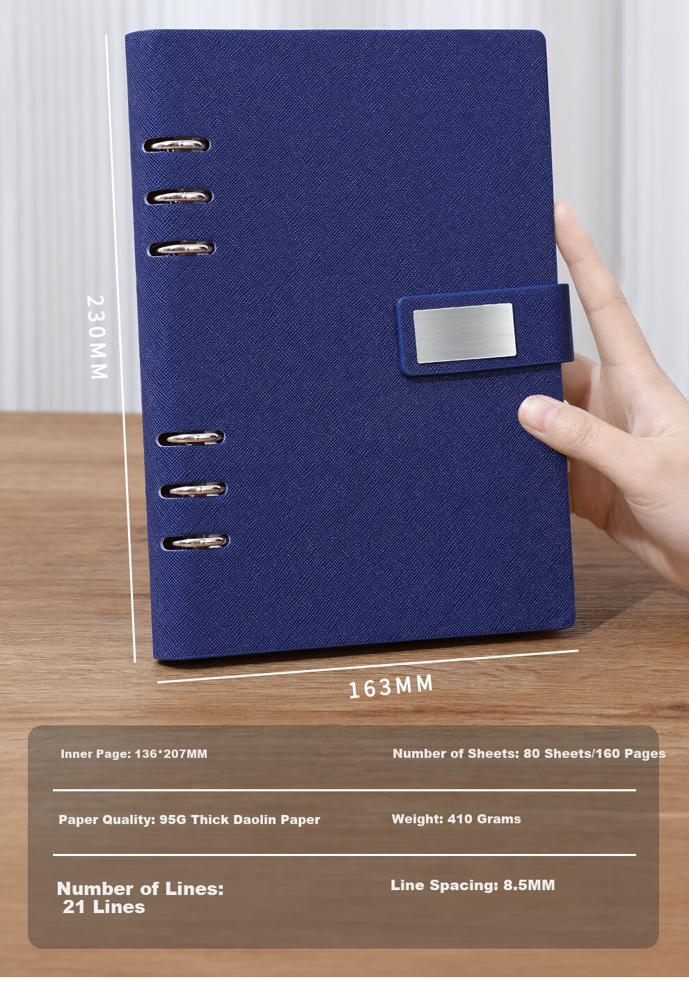 Zuodi Loose-Leaf Notebook, Stationery, Business Office Supplies, A5 Size, Thick Detachable Leather Cover, Meeting Record Book, High-Quality Diary, Customizable 7