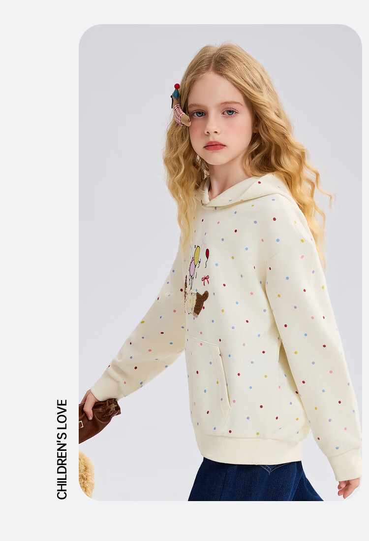 ASK JUNIOR Kids Hoodie 2026 Spring Long Sleeve Hooded Sweatshirt for Girls Cute Polka Dot Puppy Top 9