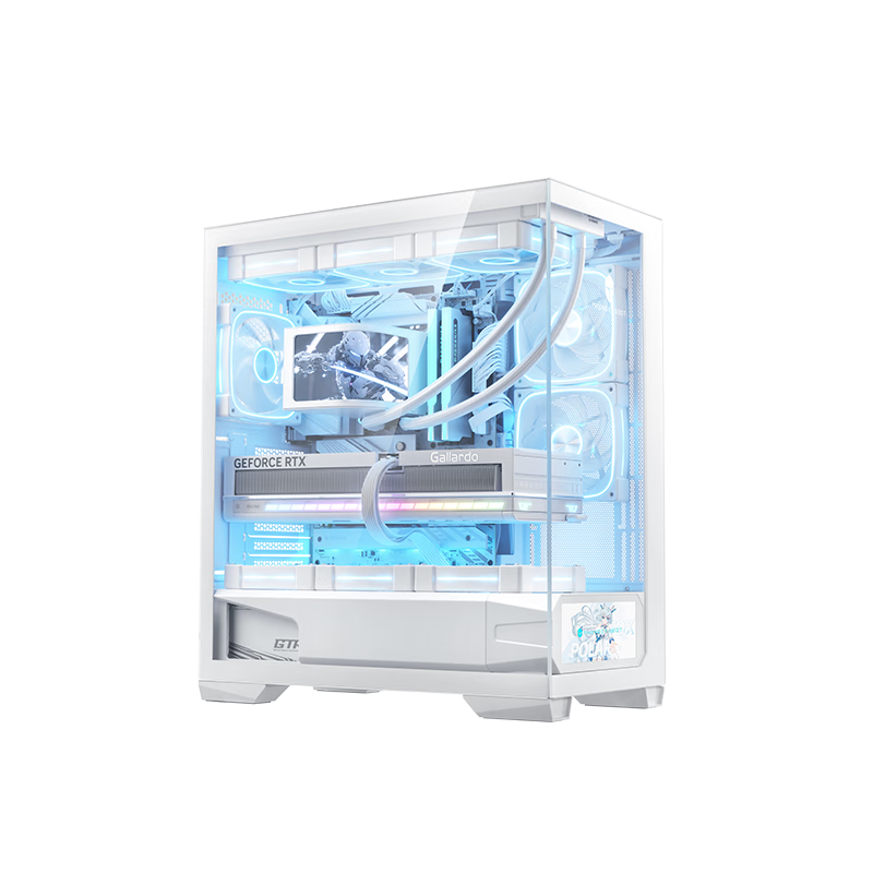 ThundeRobot Black Knight Genesis Gaming Computer Tower Case with Seaside White Color, ATX Motherboard, 270 Panoramic View, 6.2-Inch Screen, Three-Sided Quick Release, Compatible with 360mm Water Cooling, 9 Fan Positions