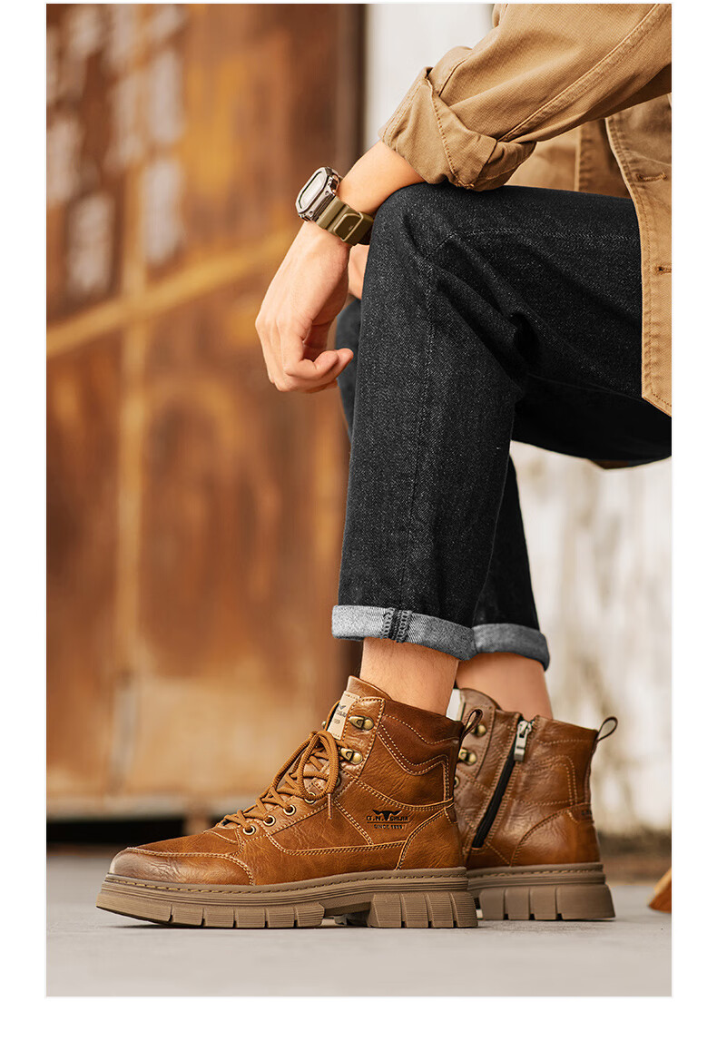 G.N.Shi Jia [Zhang Ruoyun Style] Men's Autumn Winter New Retro British Martin High-top Durable Work Boots 12