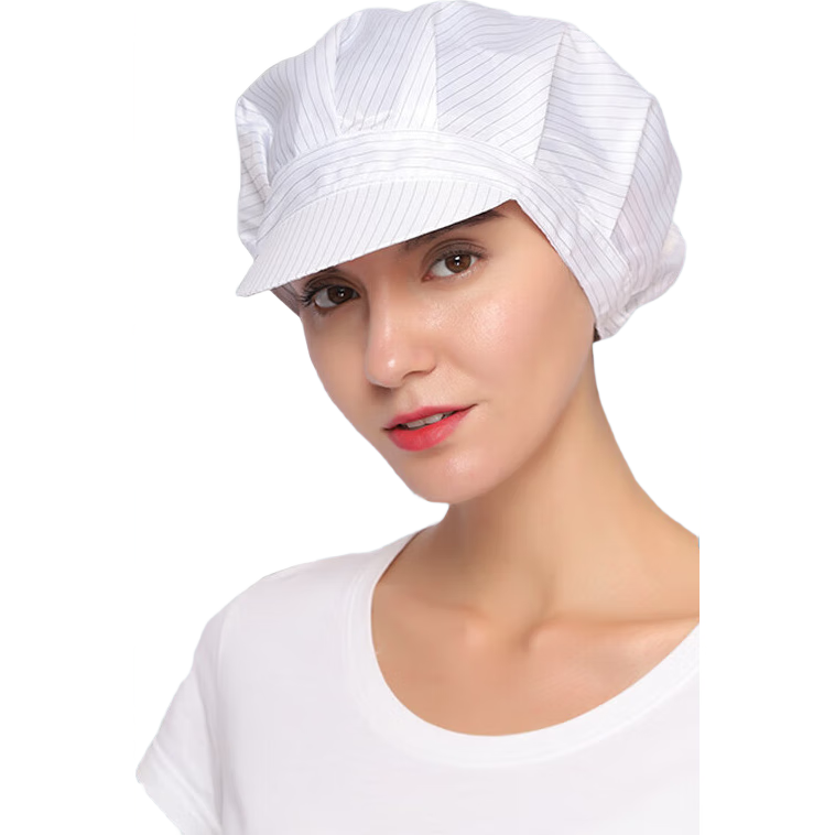 Jiuqiangu Anti-Static Striped Cap [5-Pack], Large Work Cap, Dust-Proof Cap, Unisex Duck Tongue Work Cap, Anti-Static Cap, Dust-Free Cap, White, One Size Fits All