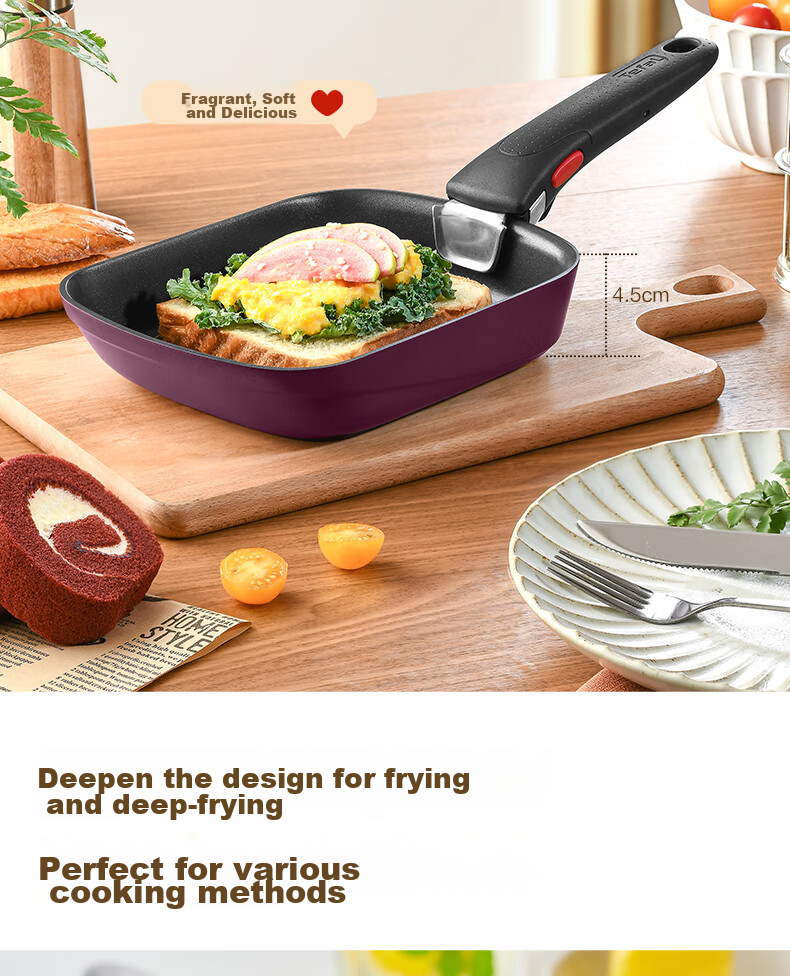 Tefal Detachable Frying Pan for Tamagoyaki And Eggs, Non-Stick Breakfast Pan with Titanium Coating, Compatible with Gas Stove And Induction Cooker, Red 17