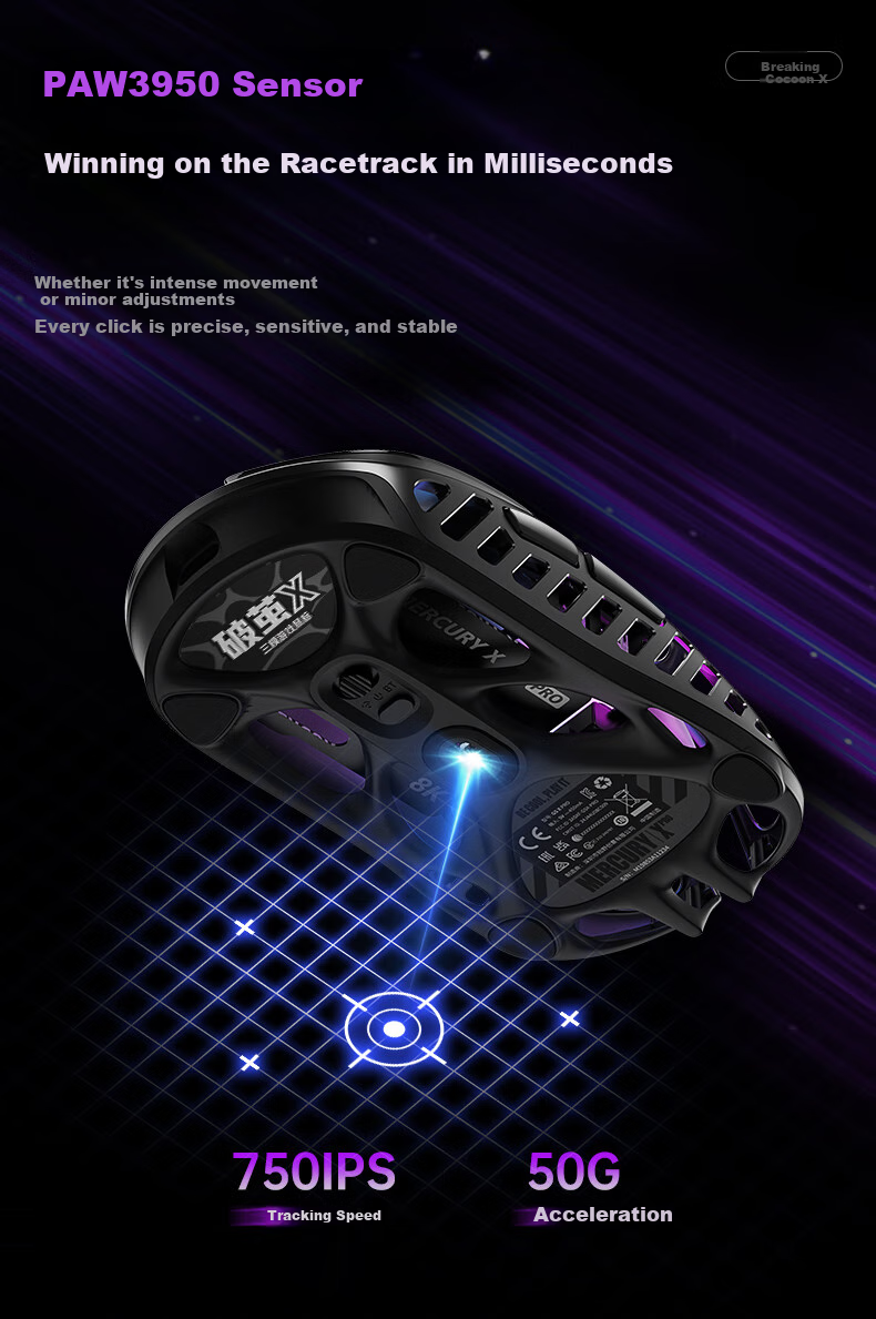 GravaStar Wireless/wired Bluetooth Gaming Mouse, Three-Mode Mouse for Home And Office Use, 56g Lightweight Long Battery Life Hollow Mouse, Chaojia X AIR Exploration Black 6