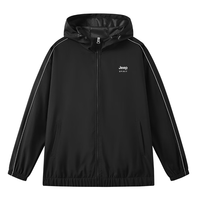 JEEP SPIRIT Men's Outdoor Hooded Windproof Waterproof Jacket Loose Fit Versatile Windbreaker Black 2XL
