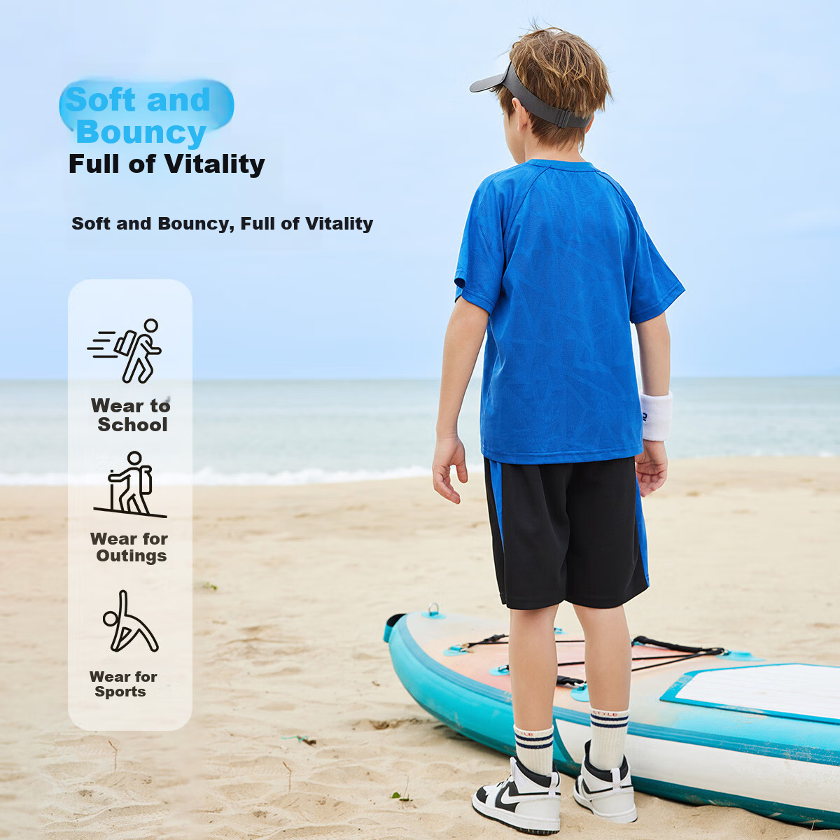 ASK JUNIOR Children's Clothing Set, Boys' Summer Outfit, Cool Thin Short-Sleeve T-Shirt And Shorts, Running Sports Two-Piece Set, Blue