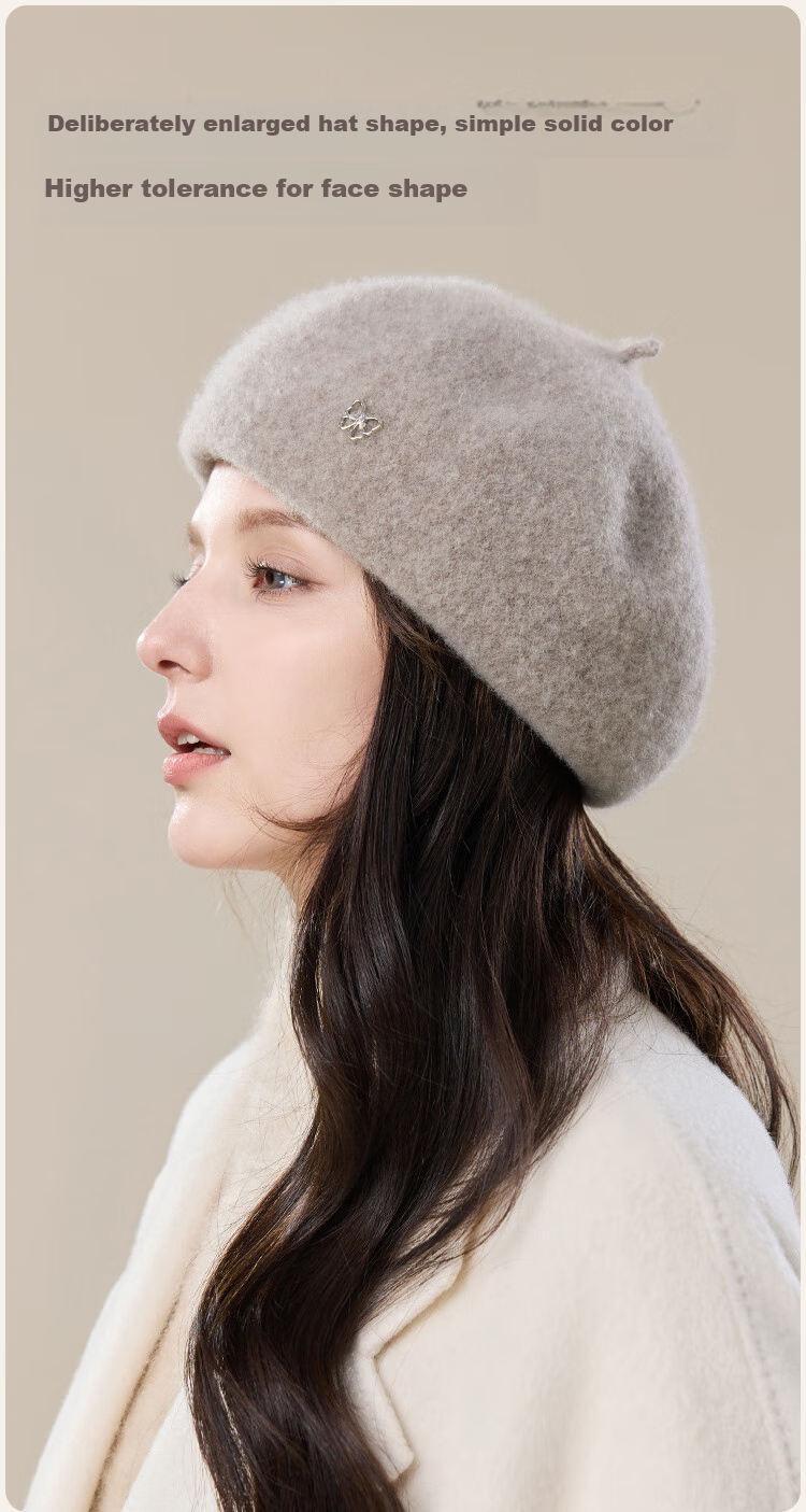 JIUMU Pure Wool Beret, Autumn And Winter Warm Woolen Painter's Hat, Japanese And British Retro Classic Versatile Hat for Wome 4