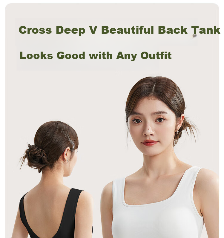 GUJIN Women's Camisole Tank Top with Built-In Bra Pads, Cross-Back Design, Suitable for Layering Or Wearing Alone, Sleeveless Undershirt, Black, Size M 1