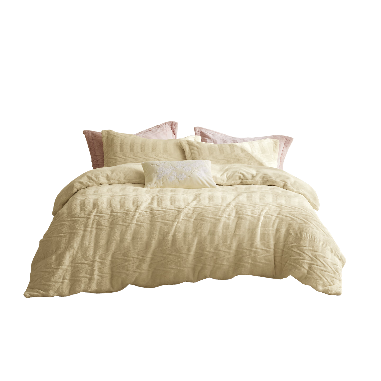 LUOLAI Home Textile A-Class Mousse Velvet Winter Milk Velvet Four-Piece Set with Fleece Coral Fleece Bedding Set Beige 220*250cm