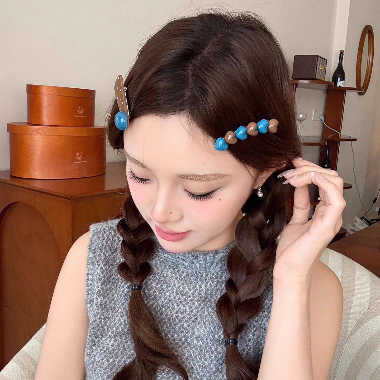 Jiaoxuefei Sea Salt Milk Coffee Heart Side Hair Clips 2 Pieces New Niche Bangs Clip Forehead Fragments Side Hairpin One-Word Clip 8