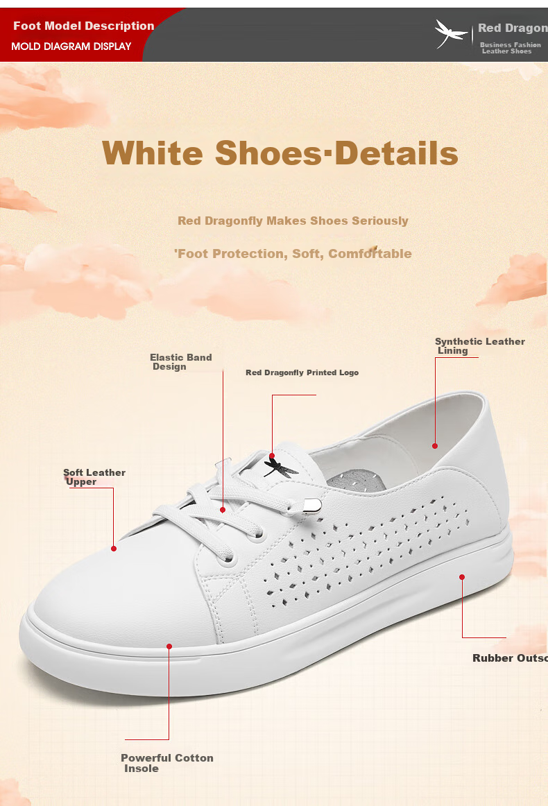 RED DRAGONFLY Women's Casual Shoes, Hollow Breathable Lace-Up White Sneakers, Versatile Women's Skateboard Shoes, C0TTN03591 2