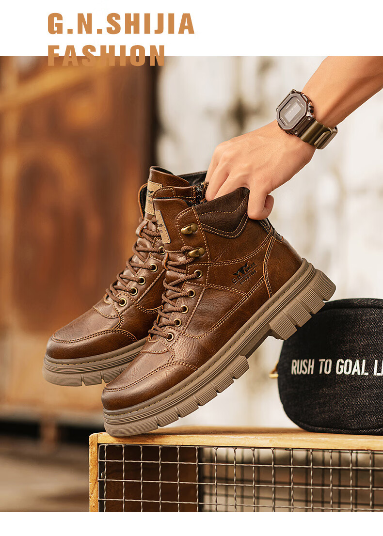 G.N.Shi Jia [Zhang Ruoyun Style] Men's Autumn Winter New Retro British Martin High-top Durable Work Boots 19