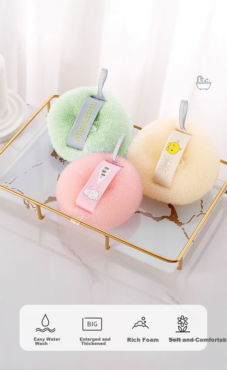 Baoshi Bath Loofah, Non-Spill Bath Sponge, Exfoliating Washcloth for Men, Women And Children, Bathing Essential, 3D Massage Bath Sponge, Bath Flower, 2-Pack 2