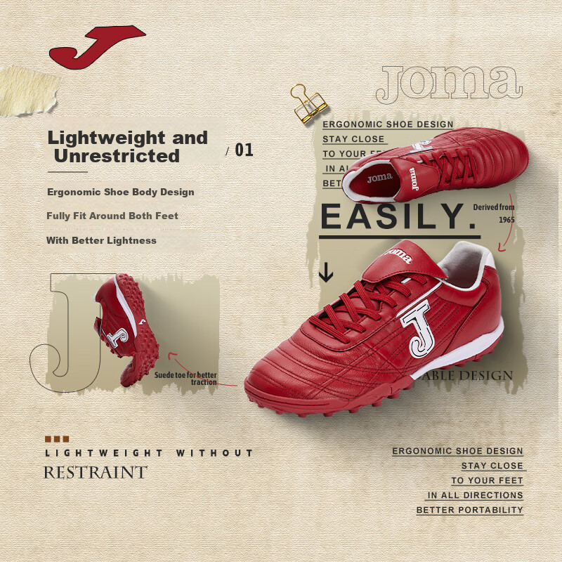 JOMA Kangaroo Leather Soccer Shoes for Men, Adults, Children, Teenagers And Students TF Turf Cleats for Football Matches And Training, Wine Red, Size 44