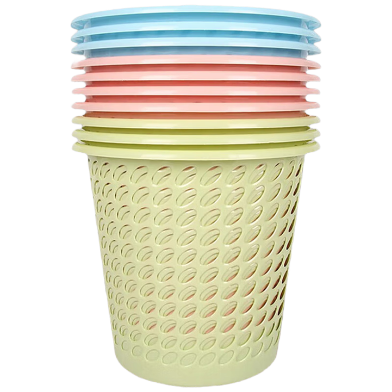 Jinshiluo K599 Trash Can Paper Basket Blue 5-Pack Hollow Plastic Waste Bin for Bathroom Restroom