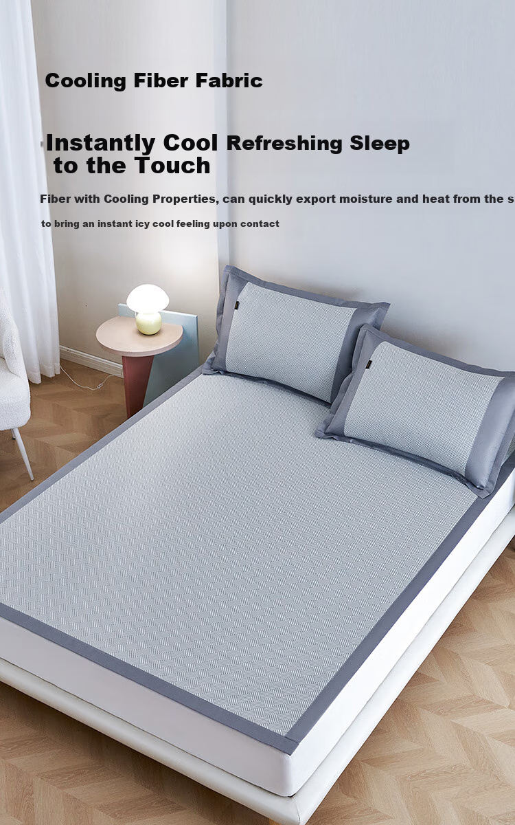 Lao Xijiang Class A Antibacterial Ice Silk Mat Cooling Mat Double Three-Piece Set Lying Bear Blue 180*200 [Machine Washable] 2