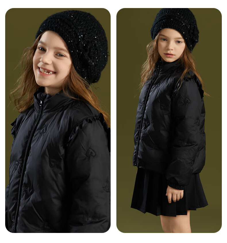 Follow Me Girls Lightweight Down Jacket Winter Children's White Duck Down Short Stylish Warm Coat Black 120cm 14