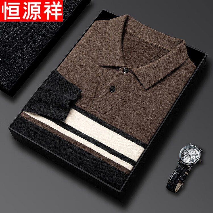 Hengyuanxiang [Wool Blend] Long Sleeve T-Shirt Men Autumn Winter Thickened Warm Knitted Base Shirt Sweater Dark Gray 3XL