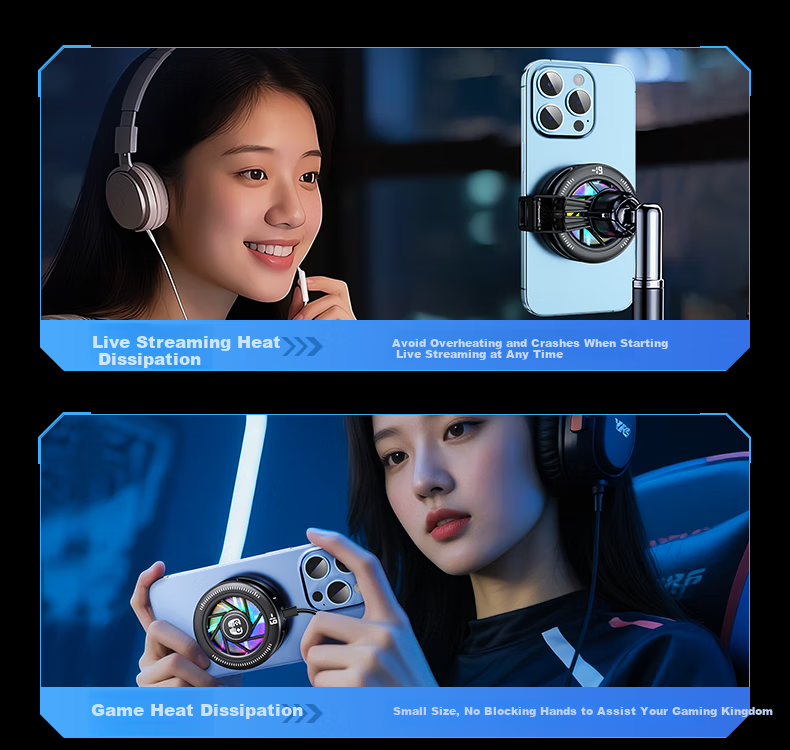 WITGOER [Three-In Phone Cooler] Wireless Charging Cooling Magnetic Flat Gaming Phone Stand Clip for E-Sports Live Streaming Semiconductor Cooling Compatible with Apple 54