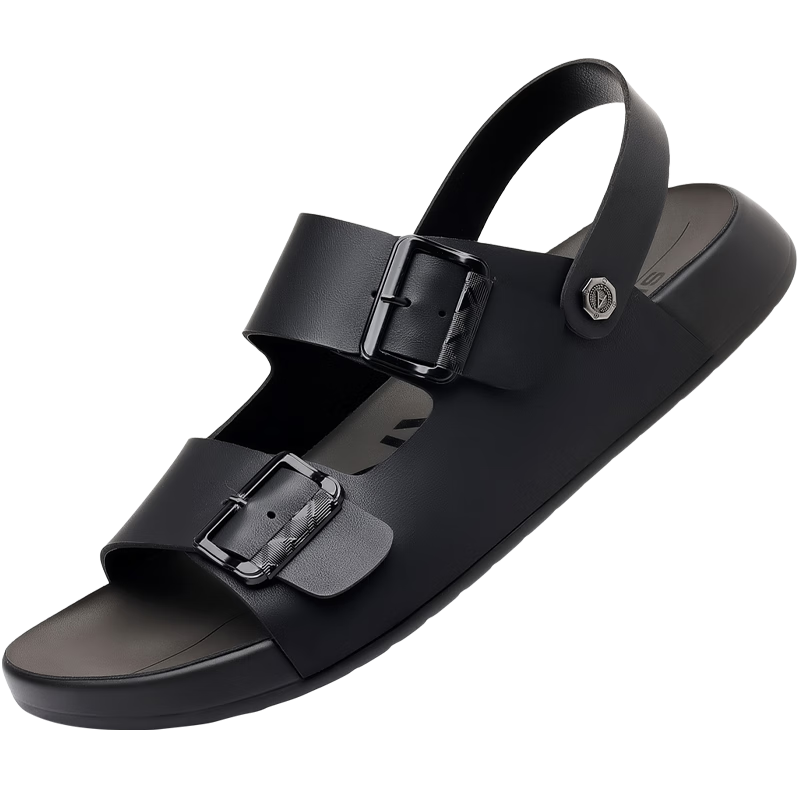 Aokang Men's Sandals, Summer Beach Shoes, Casual Slippers, Soft-Soled Sandals, Black, Size 43