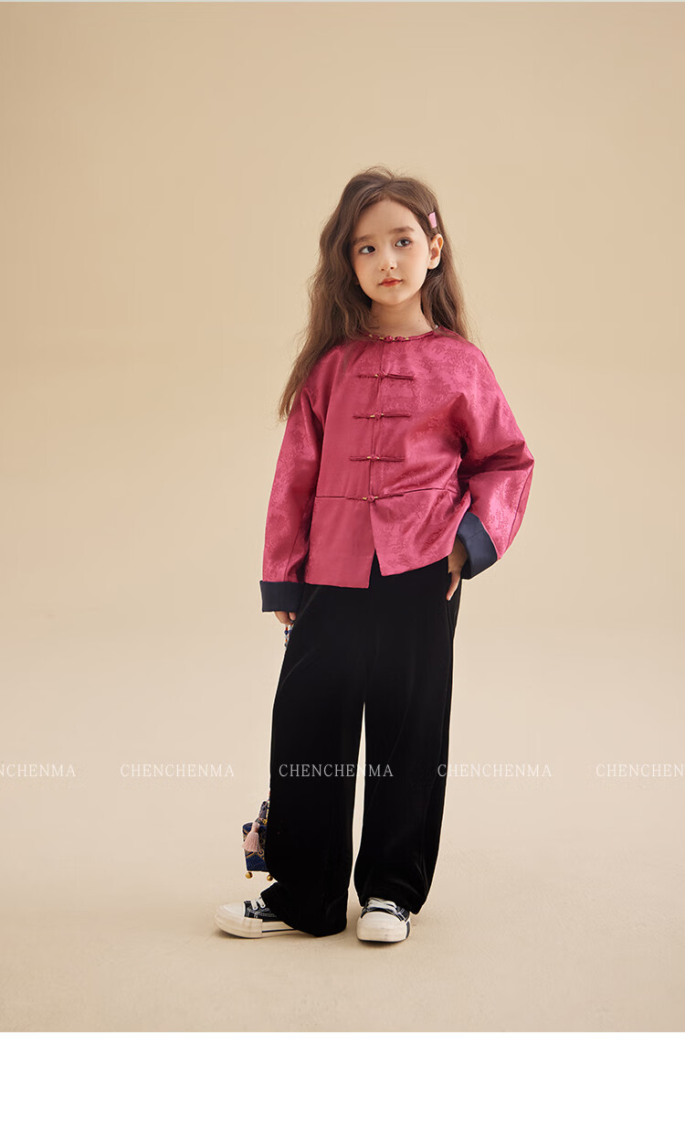 Chenchen Mom Girls' Casual Long Pants Spring and Autumn Double Version Fleece-Lined Draped Wide-Leg Slimming Velvet Pants Parent-Child 23